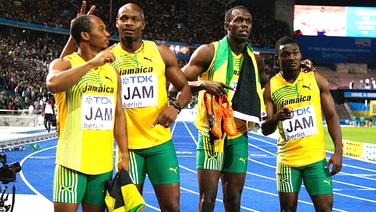 Die jamaikanische 4x100-m-Gold-Staffel von Berlin 2009 mit Usain Bolt (2.v.r.) © Bongarts/Getty Images 