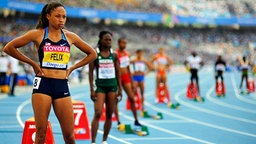 Die US-Amerikanerin Allyson Felix (l.) gewinnt bei der Leichathletik-WM 2011 in Daegu Bronze über 200 Meter. © picture alliance / dpa Foto: Franck Robichon