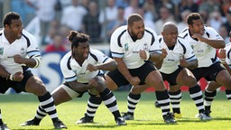Das Rugby-Team der Fidschis in Aktion. © dpa-Bildfunk 