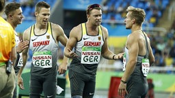 Die deutsche 4x100-Meter-Staffel mit Felix Streng, Markus Rehm, David Behre und Johannes Floors (v.l.n.r.) in Rio de Janeiro © Binh Truong/DBS Foto: Binh Truong