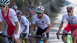 Simon Geschke (M.) beim Straßenrad-Rennen in Rio de Janeiro. © DPA Bildfunk Foto: Sebastian Kuhnert