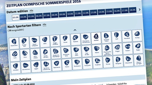 Screenshot: Olympia-Zeitplan 2016 bei sportschau.de © NDR 